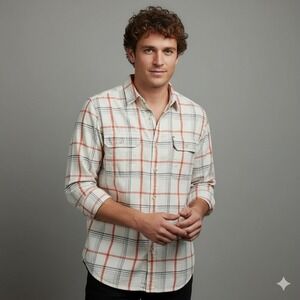 Banana‎ Republic Men's Plaid Button Down Shirt Size S Cream Red Gray Long Sleeve